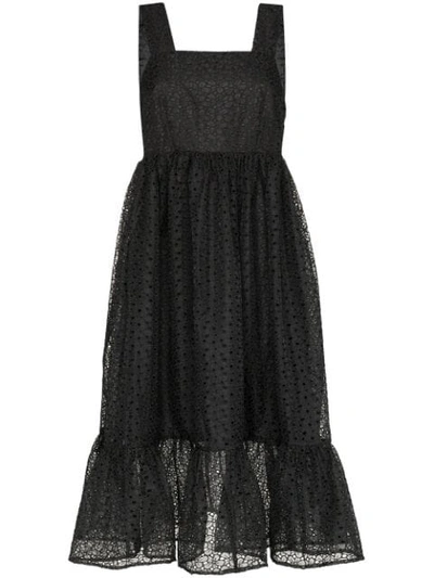Shrimps Sylvia Fluted Broderie Anglaise Organza Midi Dress In Black
