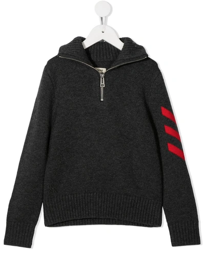 Zadig & Voltaire Kids' Stripe Half-zip Sweatshirt In Grey