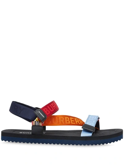 Burberry Patterson Colorblock Logo Sport Sandals In Blue