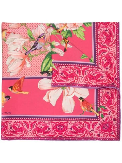 Shanghai Tang Magnolia Peony Bird-print Silk Scarf In Pink