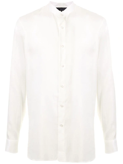 Shanghai Tang Linen Mandarin Collar Shirt In White
