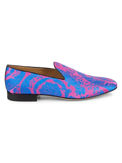 Versace Scroll Smoking Loafers In Fuxia Blue