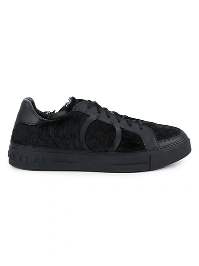 Ferragamo Calf Hair & Leather Sneakers In Nero