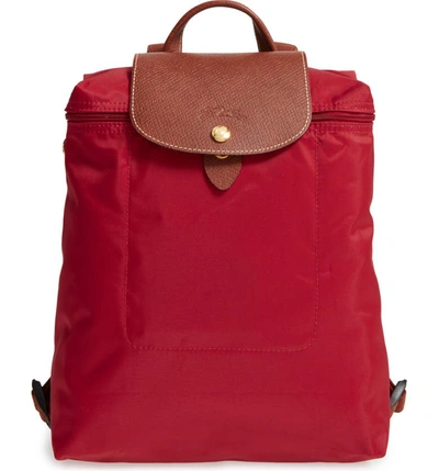 Longchamp Le Pliage Nylon Backpack In Deep Red