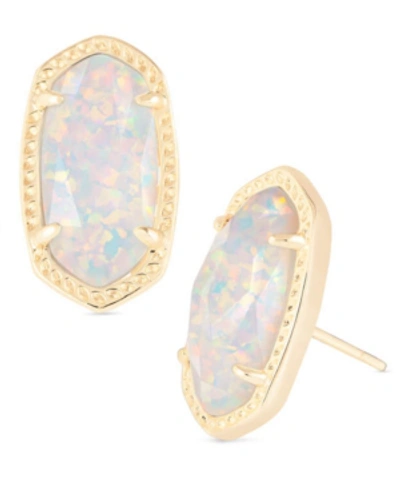 Kendra Scott 14k Gold-plated Oval Stone Stud Earrings In White Kyocera Pearl