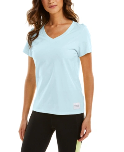 Calvin Klein Performance Plus Size Logo Patch V-neck T-shirt In Crystal Blue