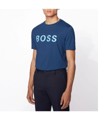 Hugo Boss Tiburt Navy Logo Cotton-blend T-shirt In Dark Blue
