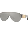 Versace Men's Semi-rimless Acetate Shield Sunglasses In Mirror Silver