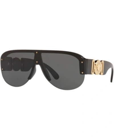 Versace Men's Semi-rimless Acetate Shield Sunglasses In Dark Green