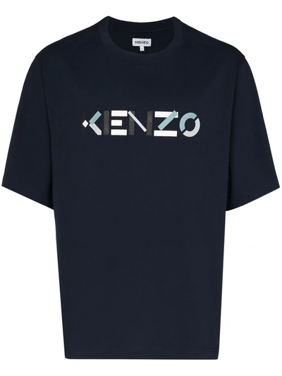Kenzo Logo Cotton Crewneck T-shirt In Blue