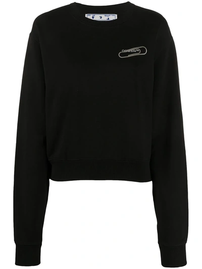 Off-white Paper Clip Basic Crop Crewneck Sweatshirt In Black