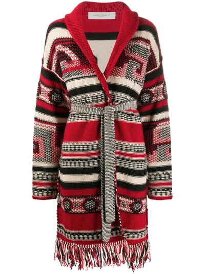 Golden Goose Azul Jacquard Belted Cardigan In Red