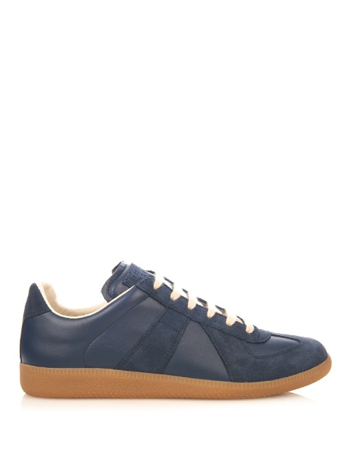 Maison Margiela Replica Leather & Suede Low-top Sneakers In Blue | ModeSens