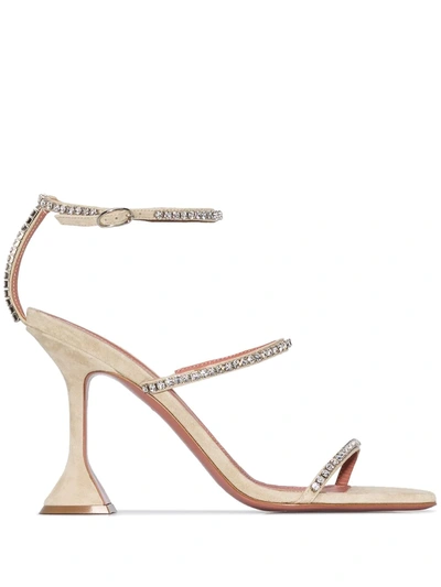 Amina Muaddi Neutral Gilda 96 Crystal Sandals In Neutrals