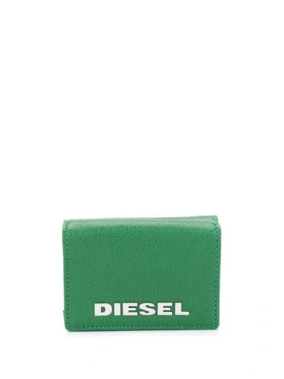 Diesel Lorettina Grained Tri-fold Wallet In Green
