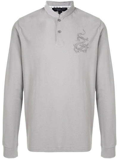 Shanghai Tang Dragon Embroidered Longsleeved Polo Shirt In Grey