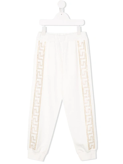 Young Versace Teen Crystal-embellished Track Pants In Bianco