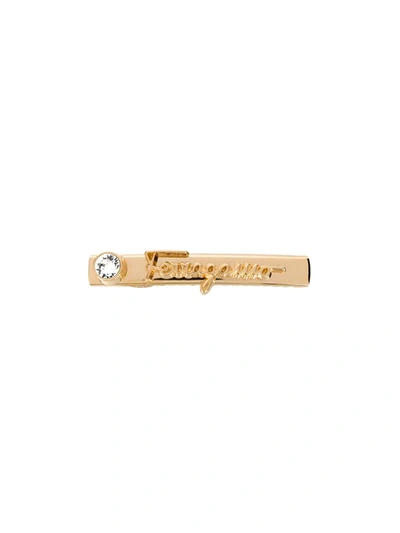 Ferragamo Gold Tone Fantasia Crystal Logo Hair Clip