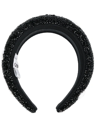 Ganni Polka-dot Bead-embroidered Headband In Black