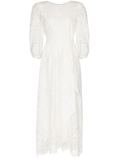 Borgo De Nor Constance Lace-trim Broderie Anglaise Midi Dress In White