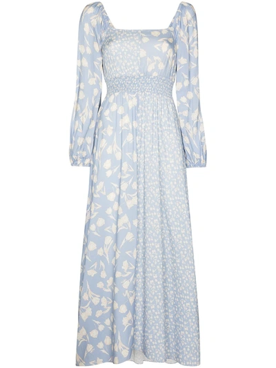 Peony Lavender Vacation Floral Midi Dress In Blue