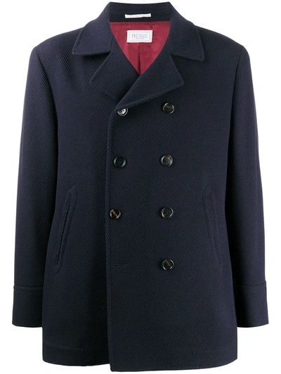 Brunello Cucinelli Double Breasted Peacoat In Blue