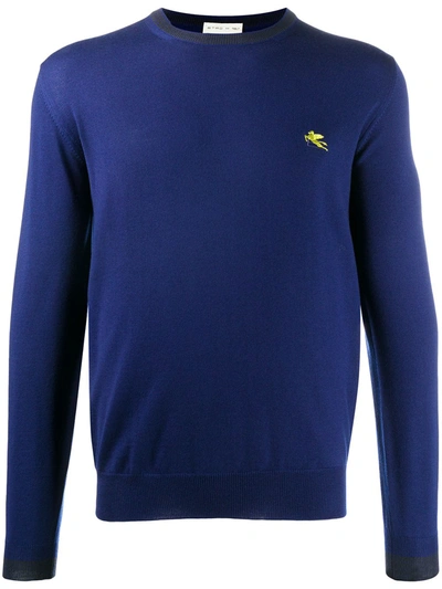 Etro Long Sleeve Embroidered Logo Jumper In Blue
