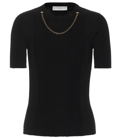 Givenchy Chain Embellished Ribbed Knitted Top In Black