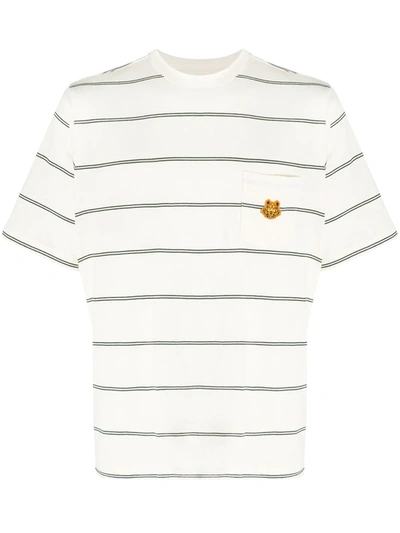 Kenzo Tiger-patch Pocket Striped T-shirt In White