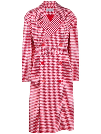 Balenciaga Houndstooth Double-breasted Coat In Pink