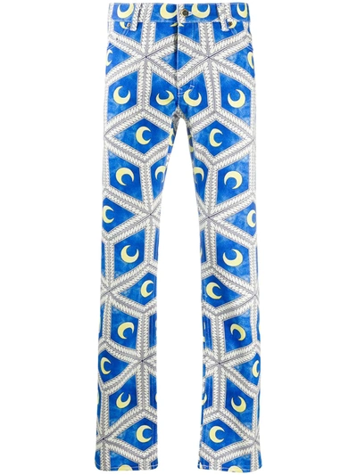 Casablanca Moon Print Straight-leg Trousers In Blue