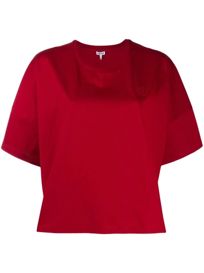 Loewe Embroidered-logo Oversized Cotton T-shirt In Red