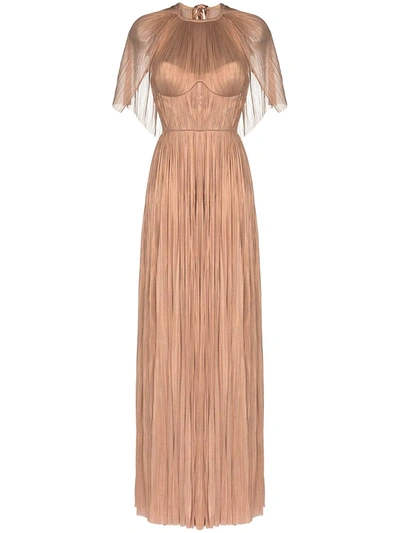 Maria Lucia Hohan Candace Cape-effect Plissé Gown In Neutrals