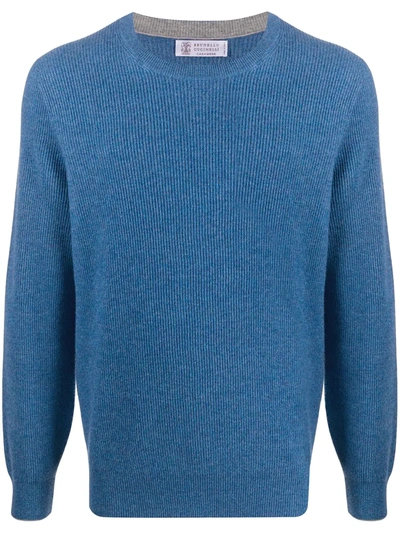 Brunello Cucinelli Ribbed-knit Cashmere Jumper In Blue