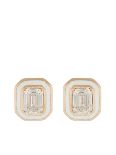 Selim Mouzannar 18kt Rose Gold Emerald-cut Diamond And Enamel Stud Earrings In Rosegold
