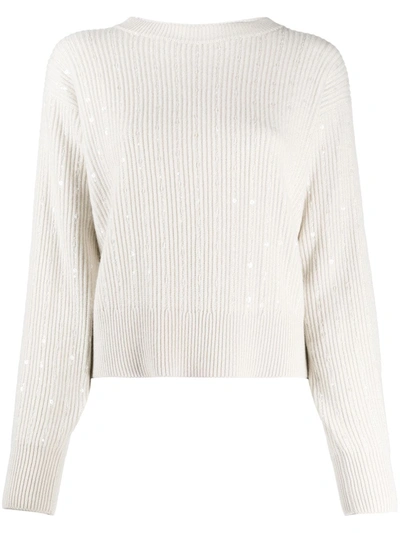 Brunello Cucinelli Cashmere Embellished Jumper In Neutrals