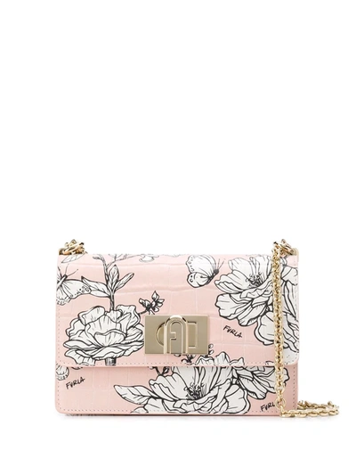 Furla 1927 Floral-print Croc-effect Shoulder Bag In Pink