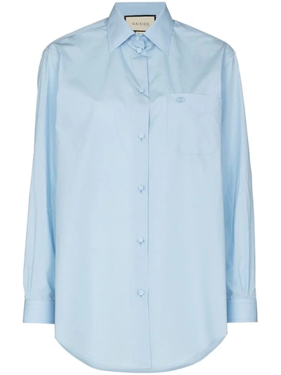 Gucci Button-up Long-sleeve Shirt In Blue