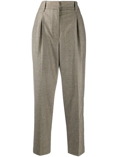 Brunello Cucinelli Houndstooth High-waist Trousers In Brown