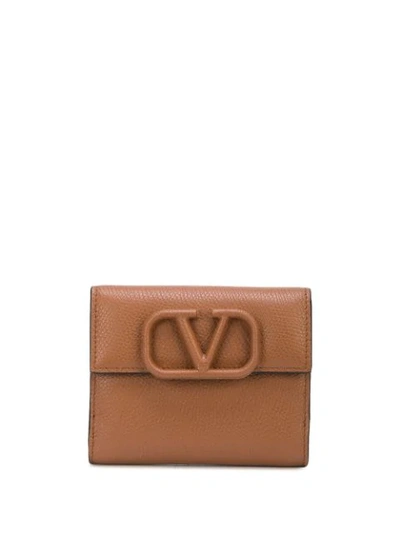 Valentino Garavani Calf Leather Vlogo Detail Wallet In Brown