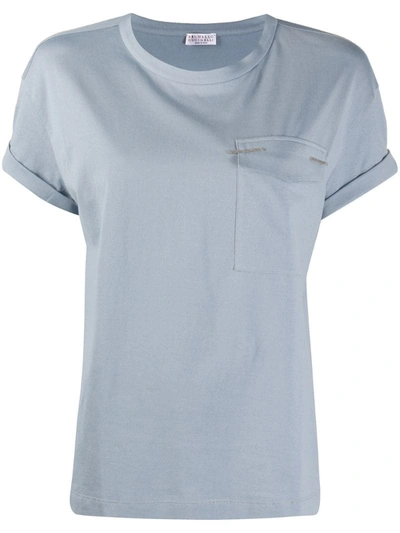 Brunello Cucinelli One Pocket Crew Neck T-shirt In Blue