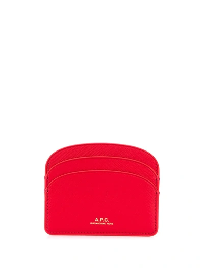 Apc Half Moon Saffiano-leather Cardholder In Red