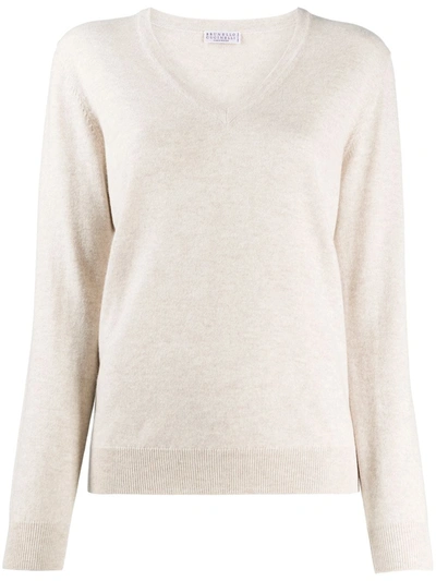 Brunello Cucinelli Long-sleeve Fitted Jumper In Neutrals