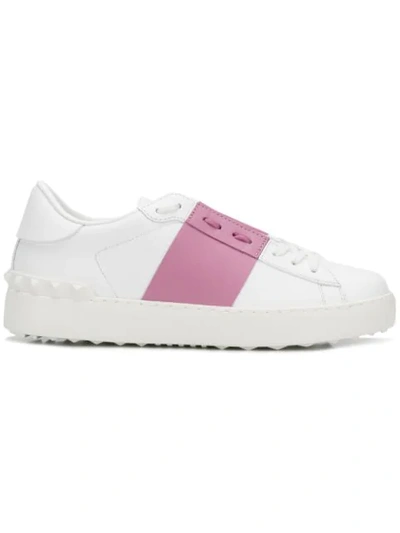 Valentino Open Contrast-stripe Leather Trainers In Bianco/water Rose