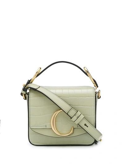 Chloé C Toaster Croc-embossed Mini Leather Shoulder Bag In Green