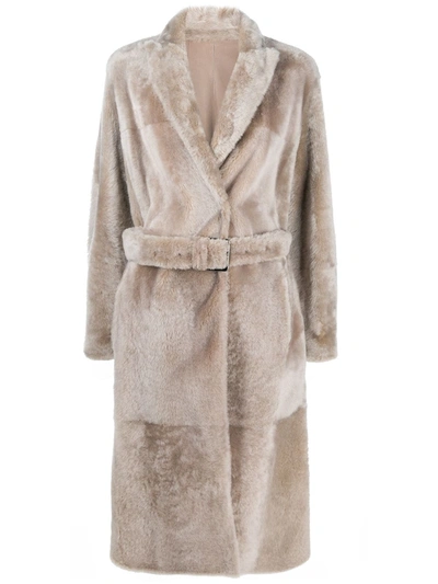 Brunello Cucinelli Belted Single-breasted Coat In Neutrals