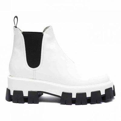 Pre-owned Prada Monolith  White Leather Ankle Boots