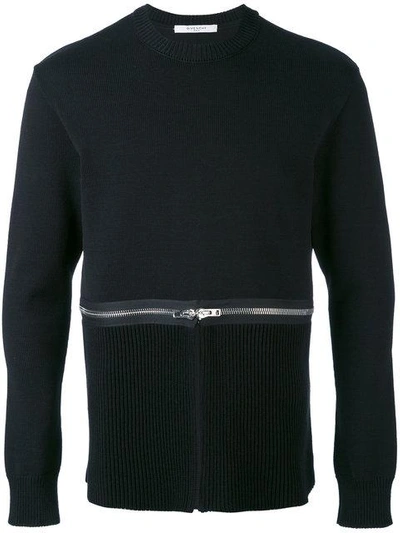 Givenchy Black Cotton Crewneck Sweater With Zip