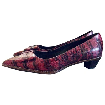 Pre-owned Miu Miu Leather Ballet Flats In Burgundy