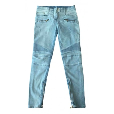 Pre-owned Balmain Blue Cotton - Elasthane Jeans